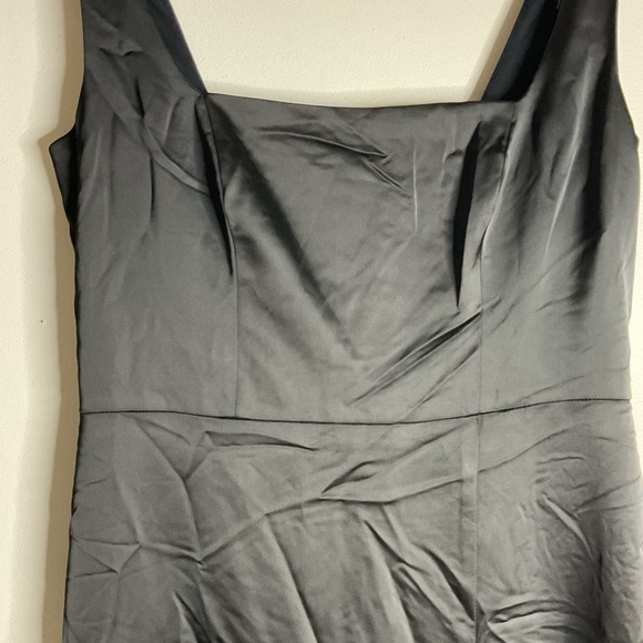 Dessy Group Thread Square Neck Satin A-Line Front Slit Black Maxi Dress NWT Lge - Picture 5 of 12